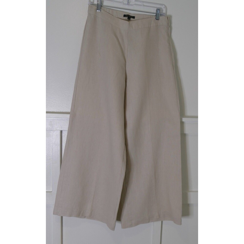 For Cynthia 100% Linen Wide Leg Pants Beige Neutral Coastal Minimalist Small